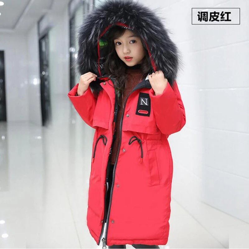 

2019 New arrival Winter Girl's Duck Down Jackets Kids Long Model Girl warm Down Parkas Fur baby Children's outerwear -30degree
