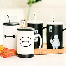 1Pcs New Fashion zakka Big hero 6 Creative Cartoon Baymax ceramic coffee cup Mark Cup With cover and spoon ceramic milk cup