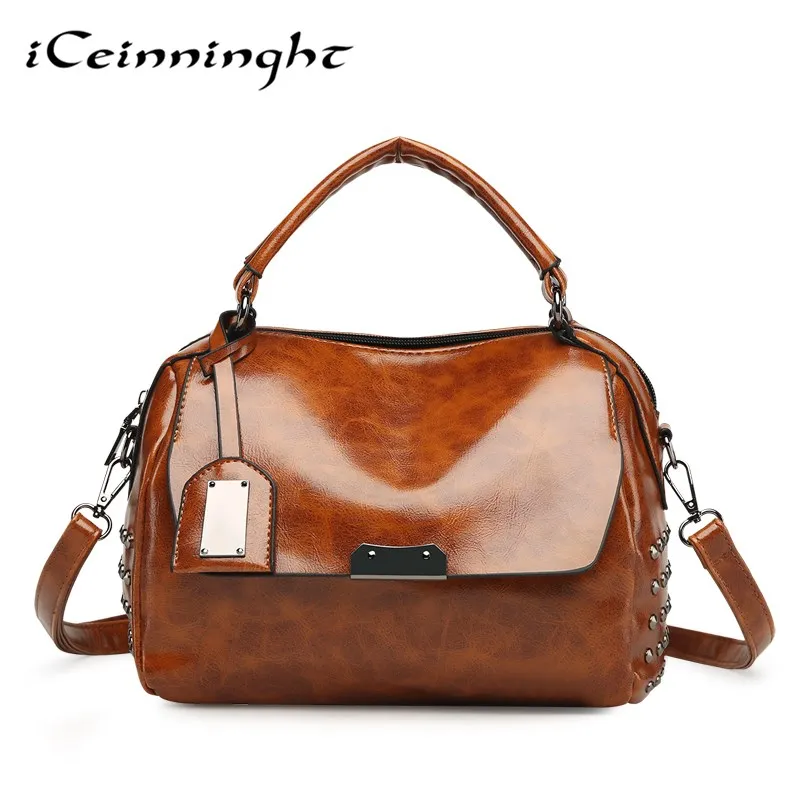 

iCeinnight Boston Women Bag Vintage Four Belts Shoulder Bags Sequined Women Handbags Designer PU Leather Bags Ladies 2018 New