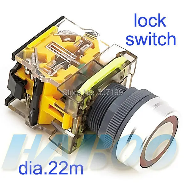

5pcs/lot HABOO 22mm installation diameter lock push button switch ring head on-off electrical switch 1NO+1NC/2NO/2NC 10A 600V