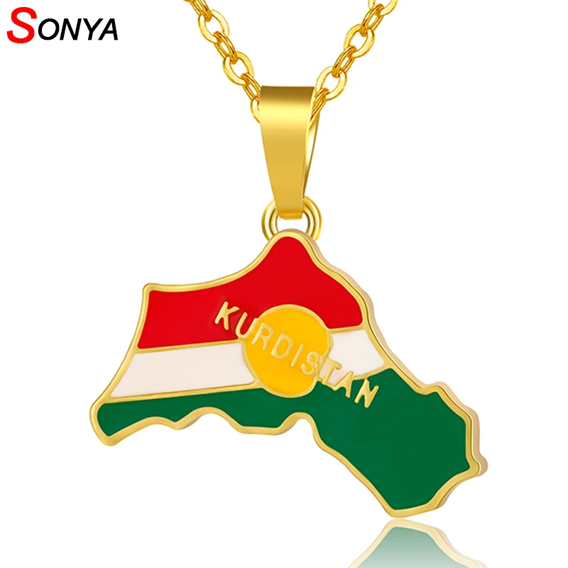 

SONYA kurdistan Map/Flag Necklaces For Women/Men Gold Color kurdistan Patriotic Country Jewelry Gift Bijoux Femme