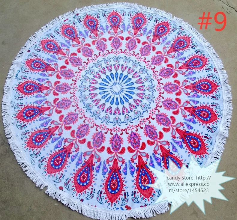 100pcs 2016 New Summer Round Beach Towels with Tissel 100 Cotton 150CM