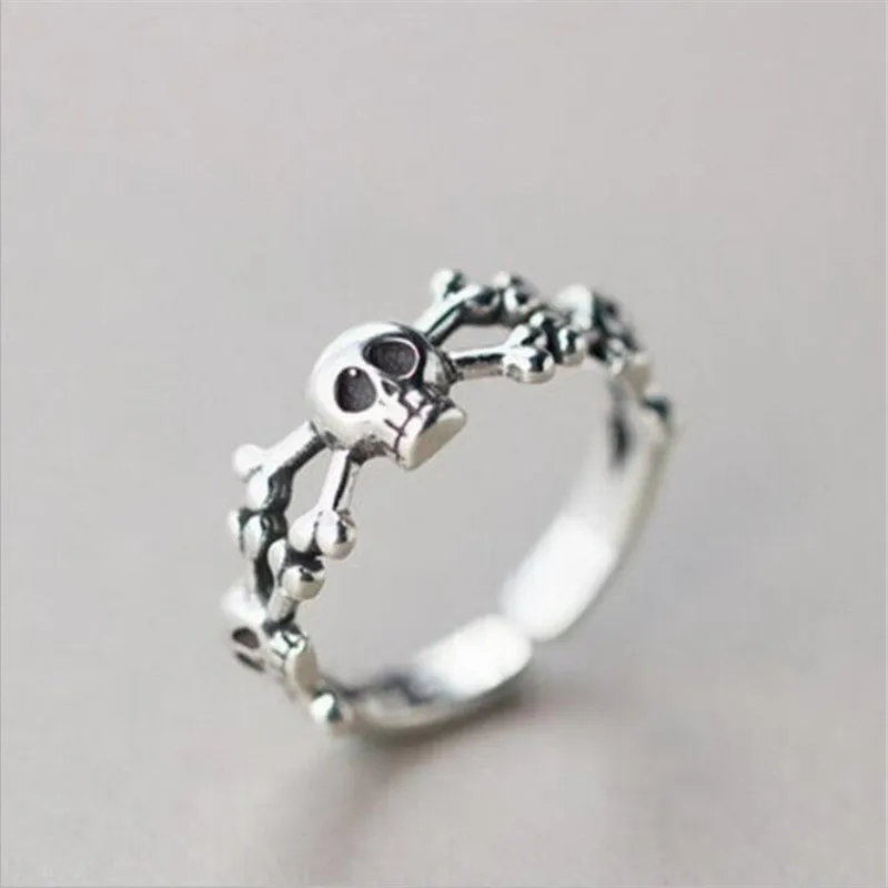 

LULU-PIG 925 sterling silver skull Thai silver three - side personality silver ornaments domicile evil male open ring R0049