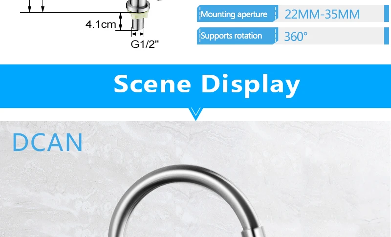 DCAN Easy Install Kitchen Faucet Deck Mount Vertical Cold Water Faucet Single Handle One Hole 360 Degree Rotatable Sink Faucets (6)