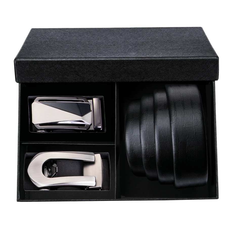 DiBanGu Men Belt Gift Box Genuine Leather Automatic Buckle Luxury Brand Male Belts Black Strap Original Natural Cowskin Belts