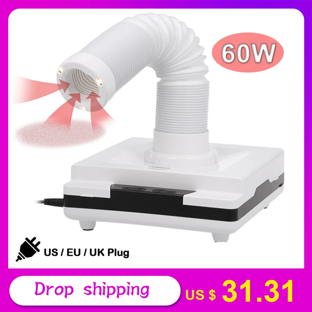 

60W Nail Manicure Vacuum Cleaner Nail Dust Collector Manicure Machine Dust Extractor Absorber for Nails With 3 LED Lights 3 Vent