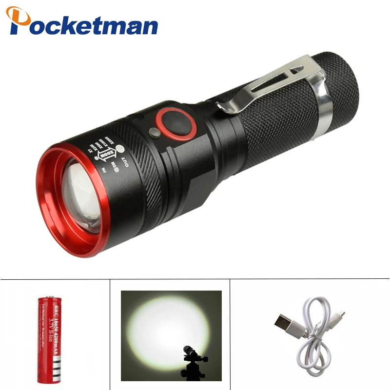 USB XM-T6 LED Flashlight Tactical Powerful 3800LM Aluminum Torch 18650 Rechargeable Flash Light Camping Lamp Lighting | Лампы и