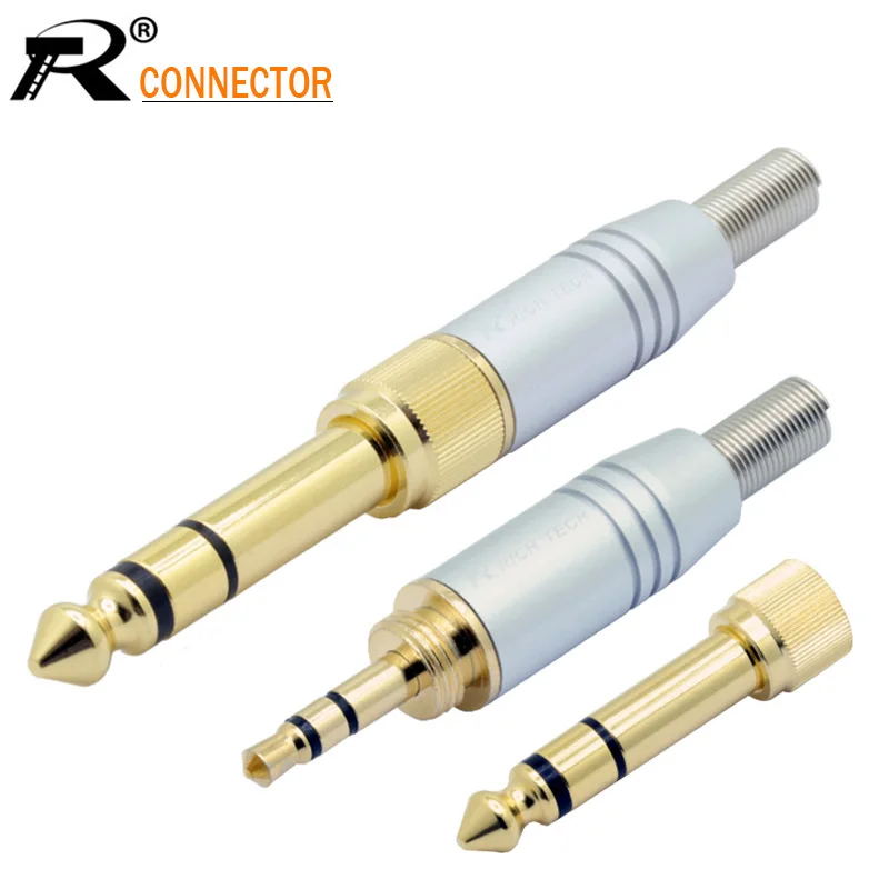 

2 in 1 Aluminum Assembly Wire Connector Gold-plated audio speaker plug with spring 3.5mm jack male screw plug to jack 6.35 male