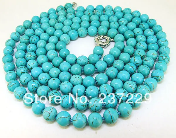 

Hot sell Noble- FREE SHIPPING>>>@@ Wholesale price S ^^^^50" Lariat Turquoise Necklace Round 8mm turquoise Bead Necklace Fashion