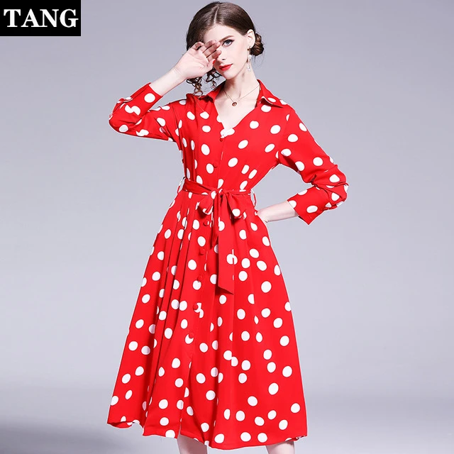 

2019 summer dress women's wear new fashion in the long Wave point dress Women's High Waist Long Sleeve Loose Dresses