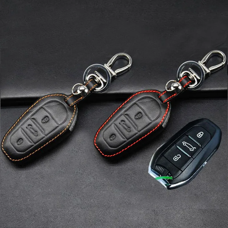 Leather Car Key Cover  For Citroen C4L DS5 DS6 DS5LS 3Buttons Smart key chian key case key rings car accessories3