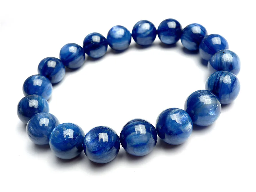 11mmGenuineBlueNaturalKyaniteGemstoneCrystalRoundBeadStretch