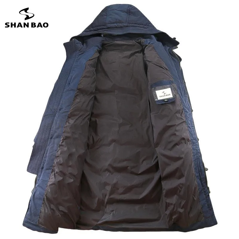 SHANBAO бренд анти-холодный толстый теплый пуховик зима мужской модный тонкий с капюшоном парка повседневное длинное пальто черный синий хаки