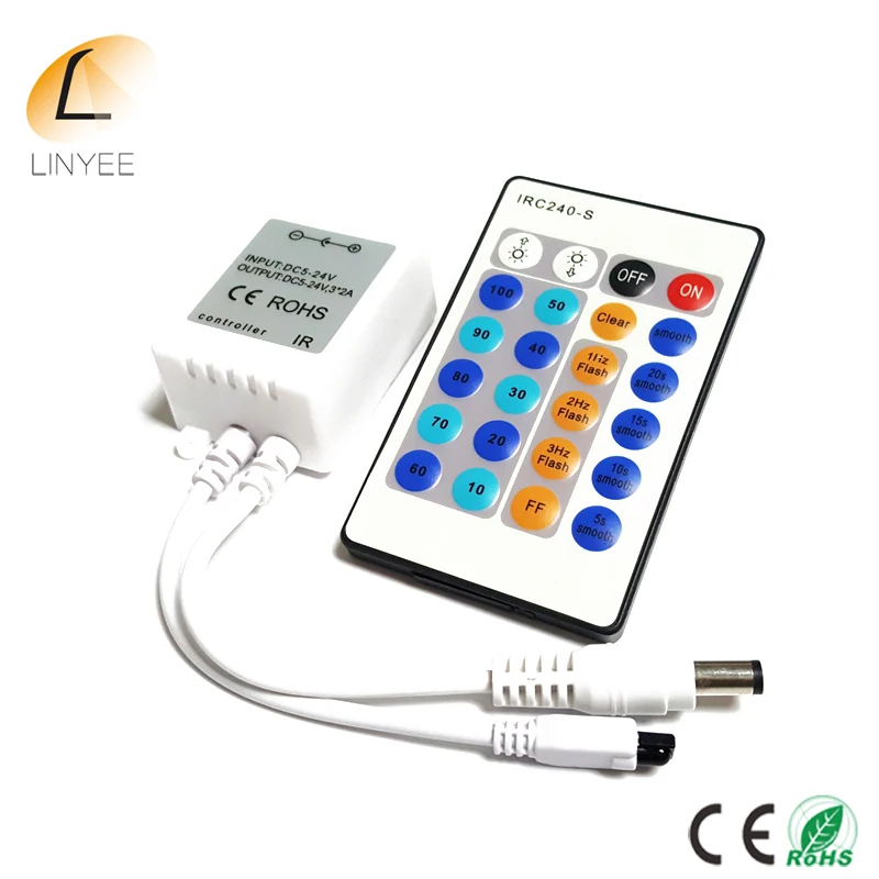 

24 Keys Buttons DC 5V-24V 3*2A IR Infrared Wireless Remote Controller Dimmer for Single Color 3528 5050 LED Strip Lights