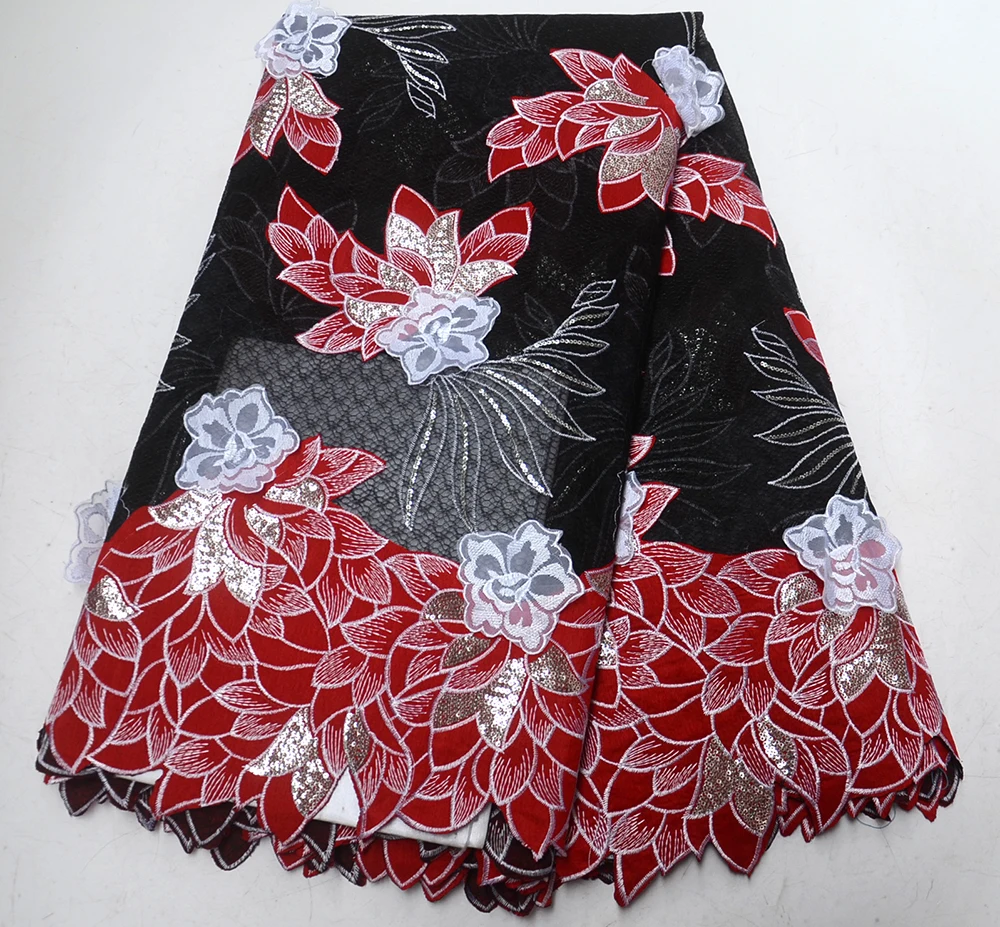 

Fashion African Lace Fabric Black and red Lace Nigerian Lace Fabric 2019 High Quality Tulle Lace With paillette 5 Yards