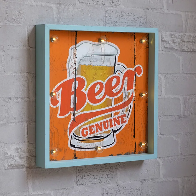 

American Village Vintage Nostalgic Bar Cafe with LED Light Mural Decorated Beer Elements Wall Decorating
