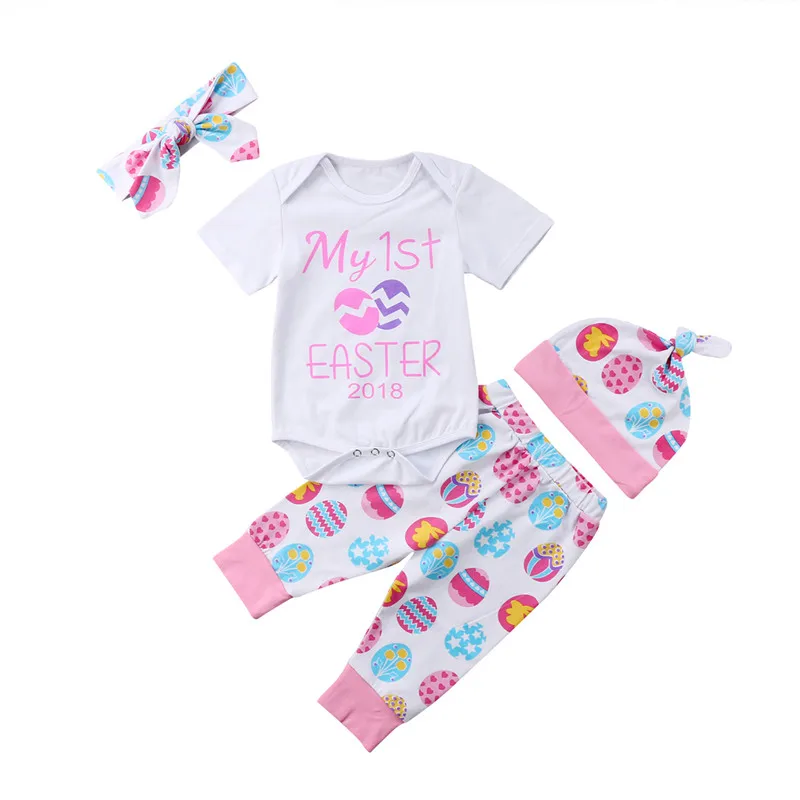 Baby Easter Clothing Sets 4PCS Newborn Baby Girls Cotton Short Sleeve