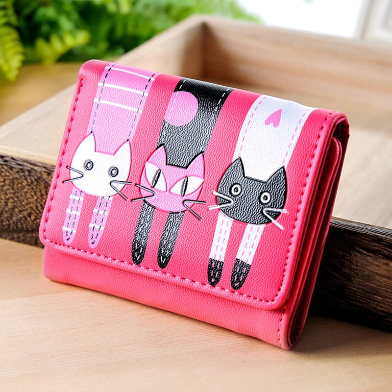 

Short Wallet Women Coin Purse Girls/ladies Small Wallet Leather Cartoon Animal Female Card Holder Long Wallets Cute Cat Carteira