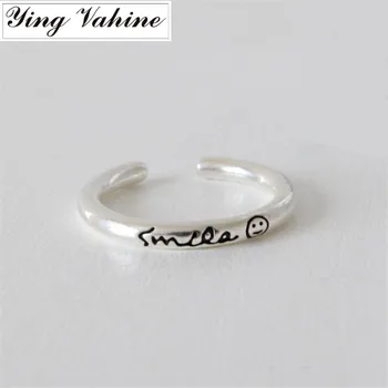 

ying Vahine 925 Sterling Silver Smile Face Symbol Open Rings for Women anillos plata 925 para mujer