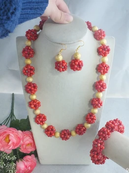 

LUO814 Z-5715 Red Coral Beads Ball Jewelry African Beads Necklace For Wedding