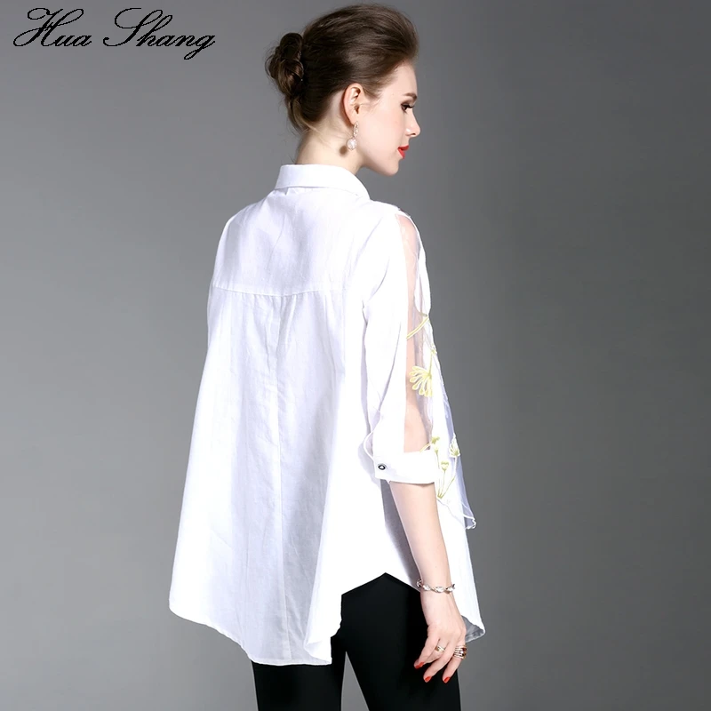 Новая мода, женские блузки, элегантные, прозрачный рукав, Бабочка, цветочный принт, свободная белая рубашка, XXL размера плюс, топы с баской