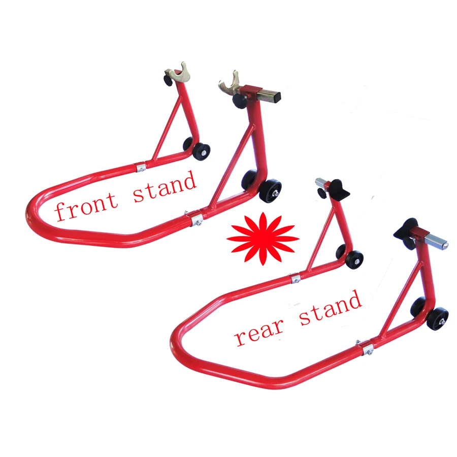 Red Motorcycle Front & Rear Stand Spool & Swingarm Liftin Car Jacks