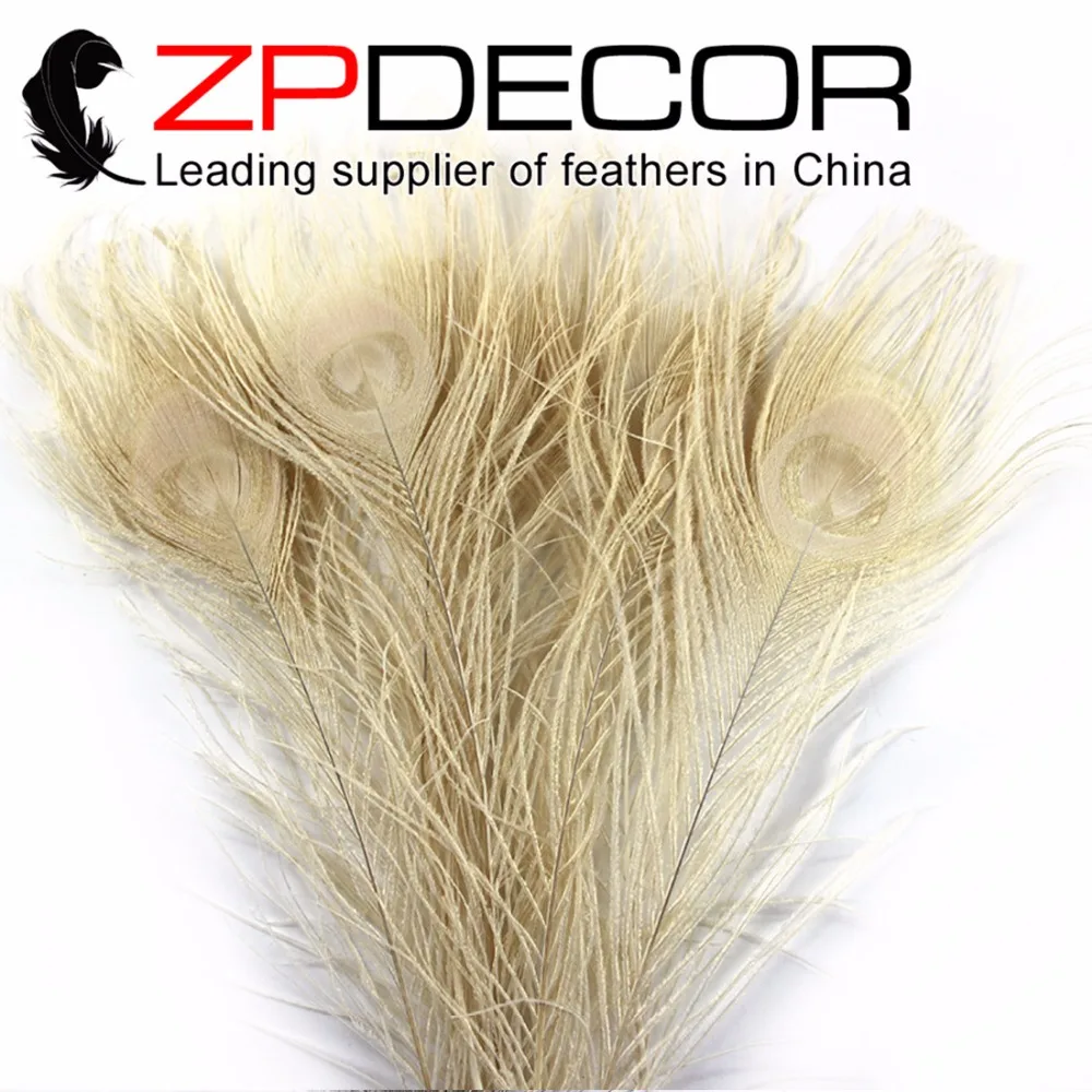 

ZPDECOR 50pcs/lot 25-30cm(10-12inch) Hand Select Beautiful Decolorizing Ivory Dyed Peacock Feather for Carnival Decoration