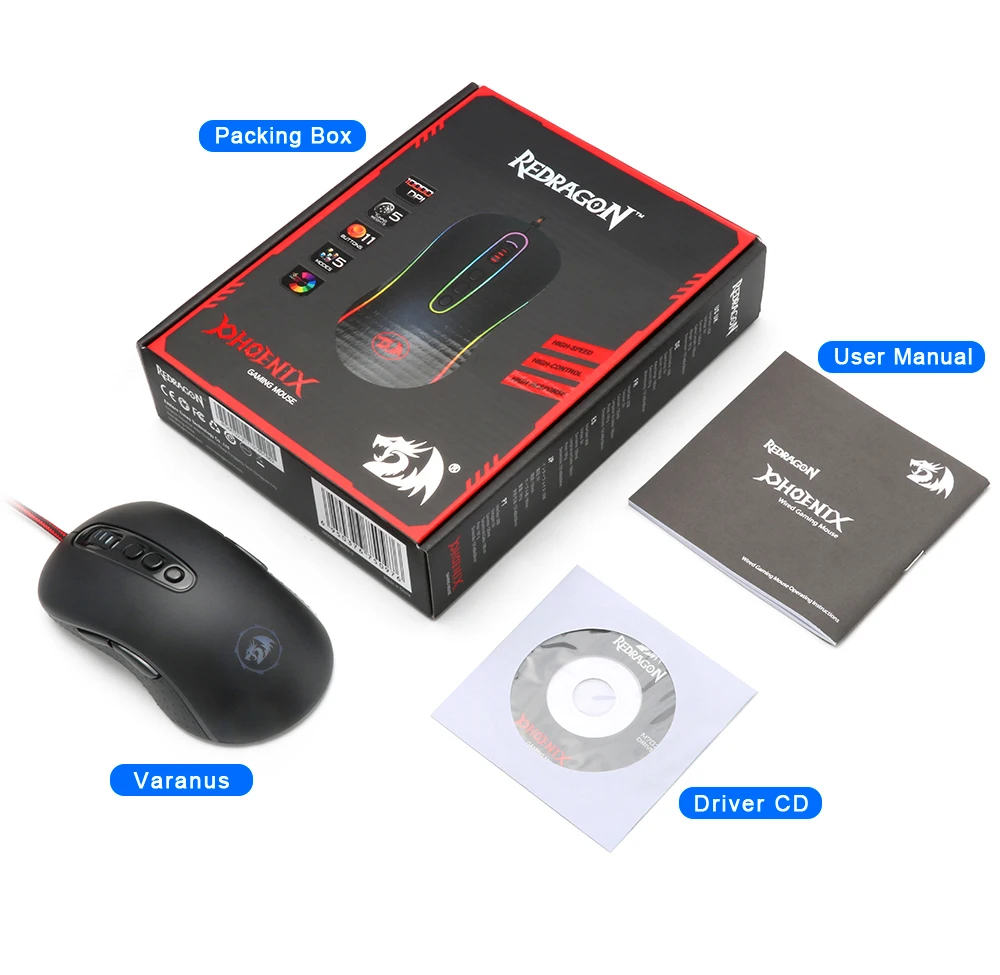 Redragon PHOENIX M702-2 USB игровая мышь Проводная 10000 dpi 11 кнопок эргономичный дизайн для компьютера программируемые мыши для геймера