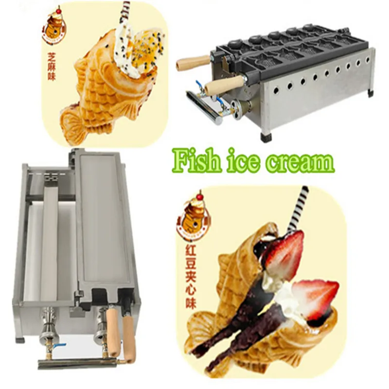 High quality gas type soft icecream taiyaki fish shape waffle maker 5 pcs open-mouth korean ice cream fish cake machine korea street food fish shape with electric open mouth taiyaki waffle maker