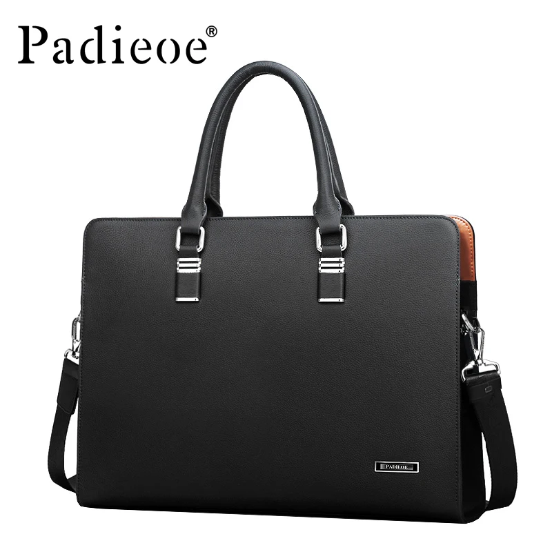 Padieoe Бизнес известный бренд Сумочка Для мужчин сумки на плечо портфели из натуральной кожи сумка для ноутбука модные Для мужчин сумка