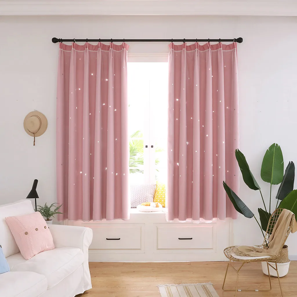 Звездное небо чистое занавесное окно лечение Тюль с драпировкой подзор двухслойные занавески s гостиная - Цвет: pink