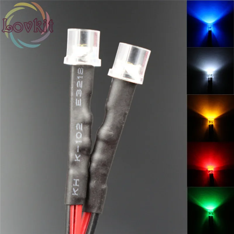

50pcs 5MM 12V Pre-Wired Resistor Flat Top LED 10X Each color White Red Blue Green Yellow Emitting Diodes DC 20cm Car Light DIY