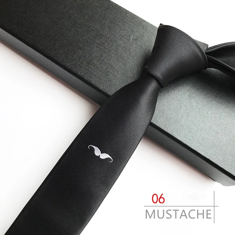 

Skinny Tie for Man mustache Embroidery Pattern 5cm Narrow Fasion Necktie Festival Gift for Boyfriend