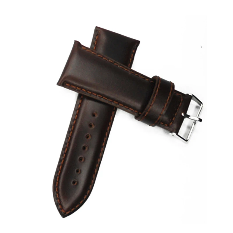Leather Watch Strap 28mm Watch Band Italy Genuine Oil Leather Dark Brown Vintage Style Watchband