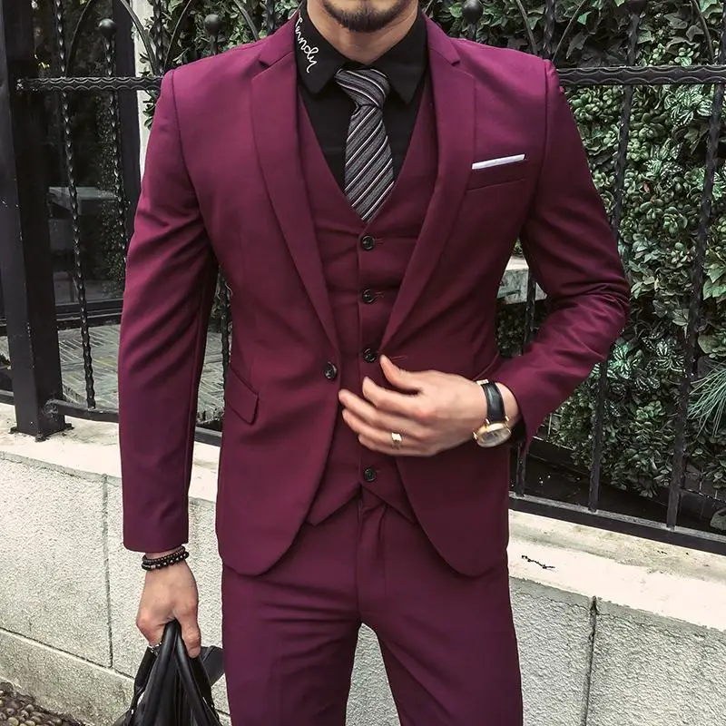 Men Suit 2019 Slim Fit Burgundy Wedding Suits For Men Groom Tuxedos ...