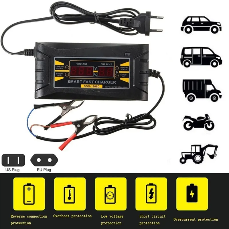 Vehemo Jump Starters Automatic Battery Charger Motorcycle Car Battery Charger Car Accessories Automobile Intelligent Battery