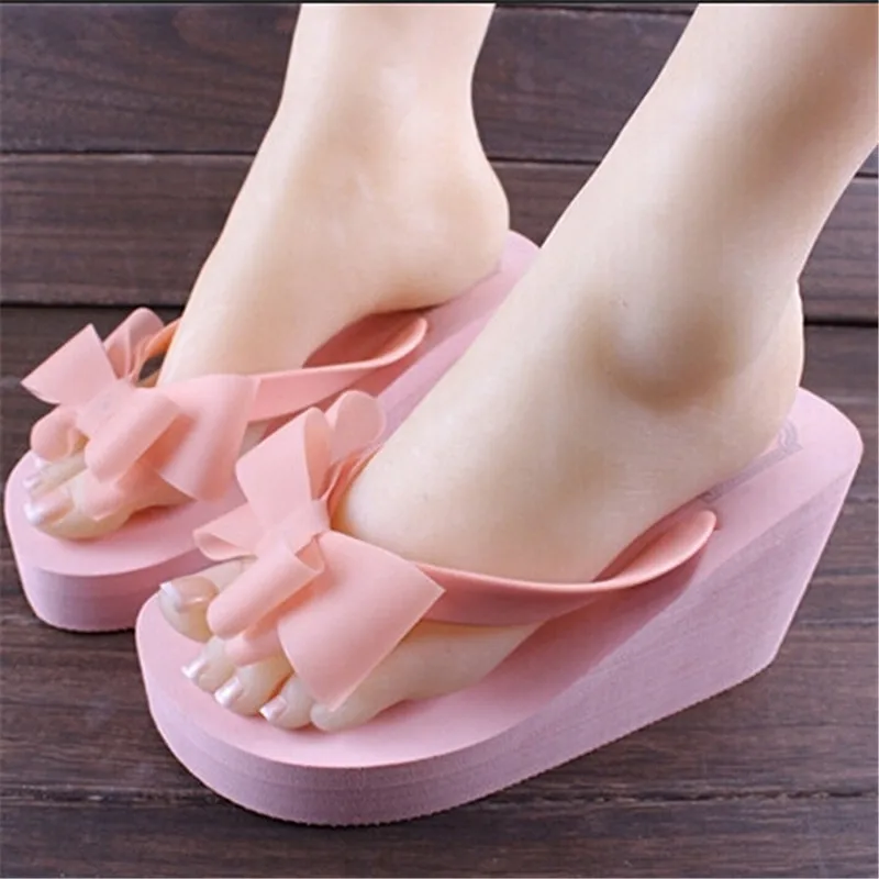 New 1pair Summer bowknot Shoes Fashion Women Sandals Hawaii Beach Flat Wedge Flip Flops Lady Slippers 640721