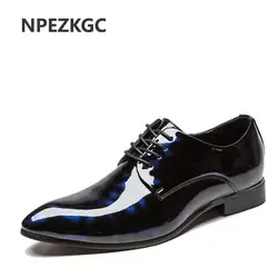 Npezkgc большой размер 38-48 Мужская обувь Повседневная обувь из искусственной кожи Модные Кружево до oxfrds Обувь дышащая Лакированная кожа Для