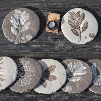 

40x40cm brown/linen round embroidery butterfly/plants seat cushion office chair cushion tatami mat anti slip seat pad chair mat