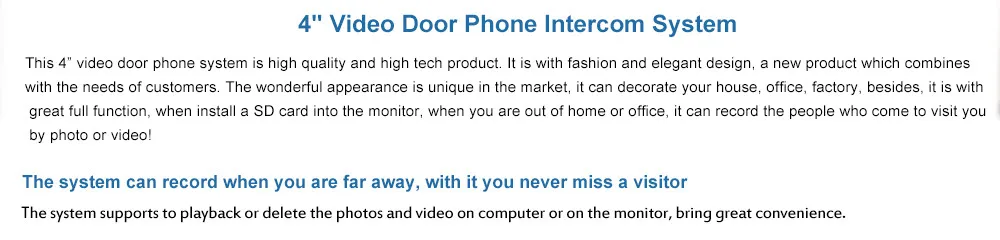 4 inch video door phone intercom system introduction 