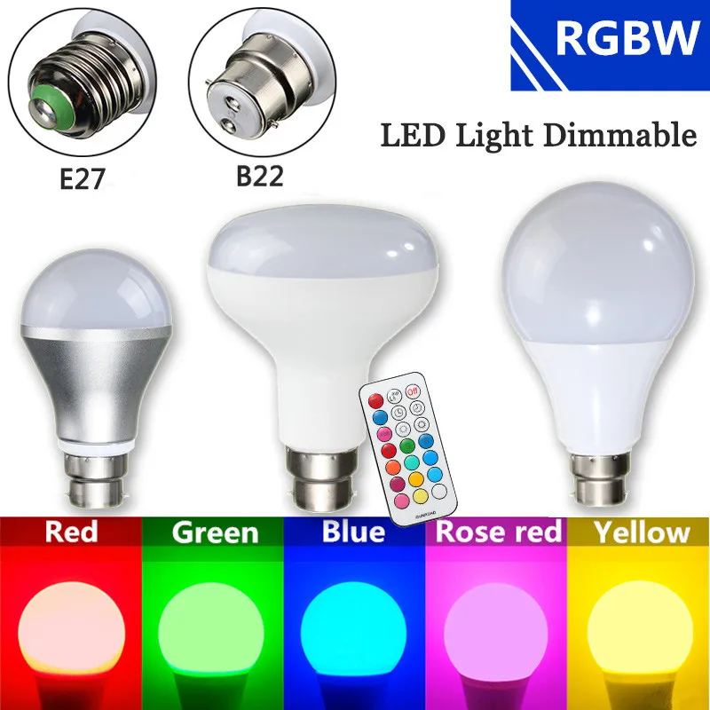 

Dimmable 10W RGB LED Light Bulb E27 B22 Lamp Wireless Milight With Remote Rontrol Spotlight Bulb Color Change Lighting AC85-265V