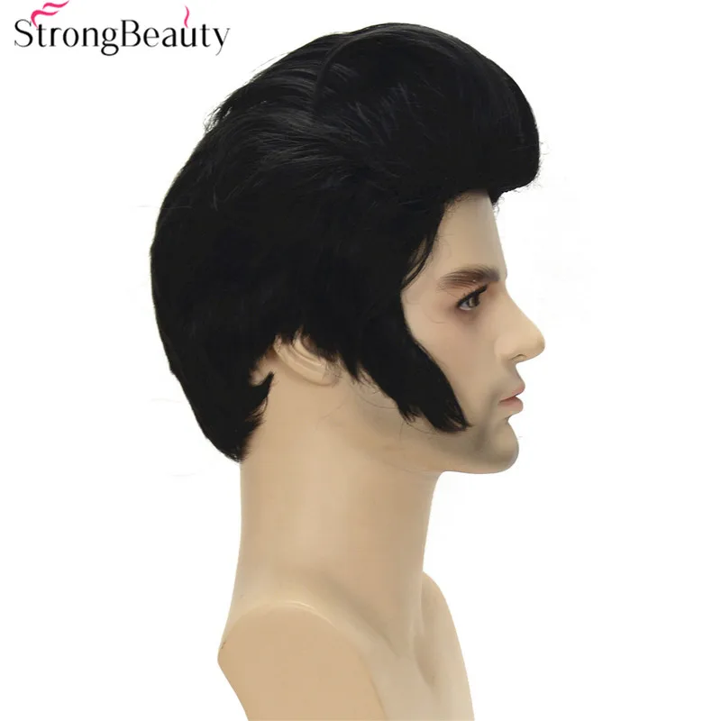 Сильная красота синтетические Короткие парики для косплея черные волнистые мужские парики