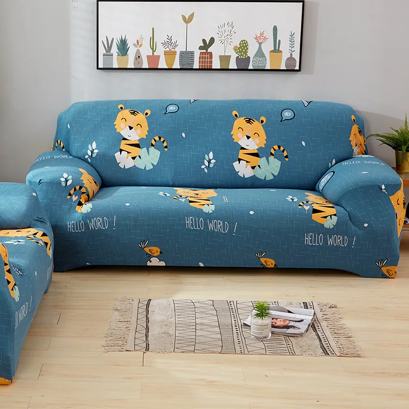 cheap Cartoon Animals Slipcover Stretch Four Season Elastic Sofa Covers For living Room Furniture Protector Couch Cover 1 2 3 4 Seater