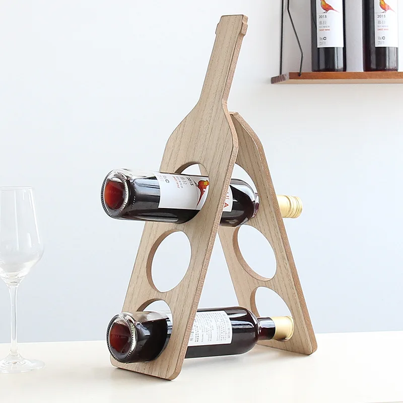 

Simple Modern Wooden Vintage Creative Wine Rack Desktop Bedroom Home Bar Display Pieces Folding Three Layers Desktop Decoration