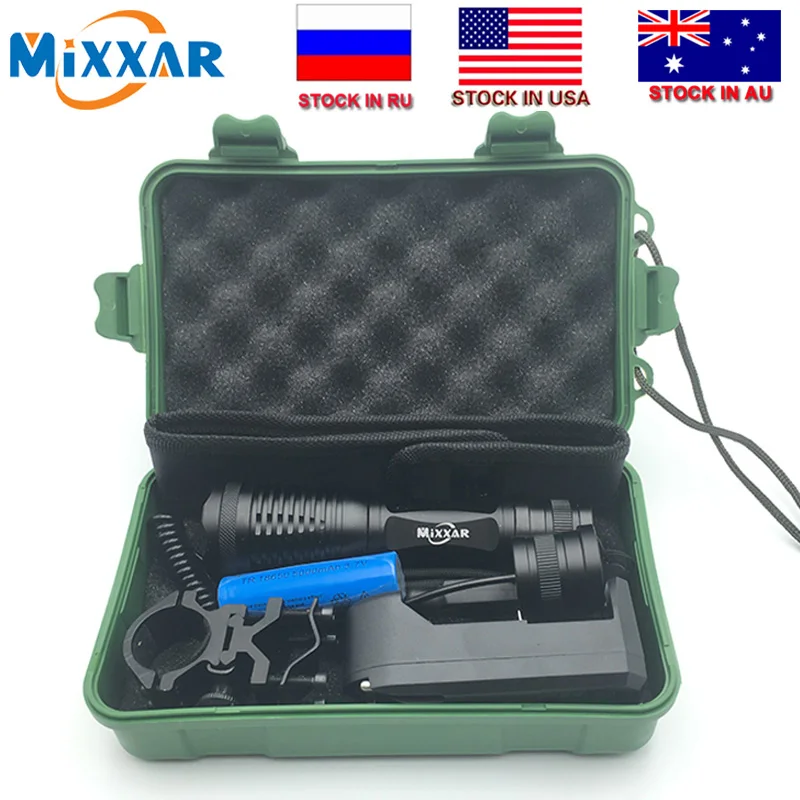 

T6 L2 led tactical flashlight 9500Lm Hunting torch Adjustable Self-Defense Lamp Light+18650 battery+Remote Switch dropshipping