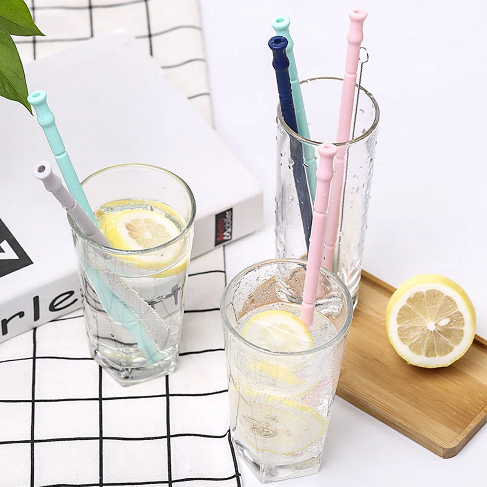 Silicone Straws Reusable Folding Eco Friendly Drinking Straw with Cleaner Brush Capsule Box Set Party Bar Accessory Wholesale