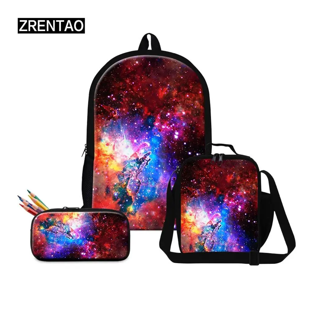

Blue Black Green Red Colorful Oxford Backpack Sets Large 3 Pcs Schoolbag Set For Little Babies Boys Girls Toddler Mochila Galaxy