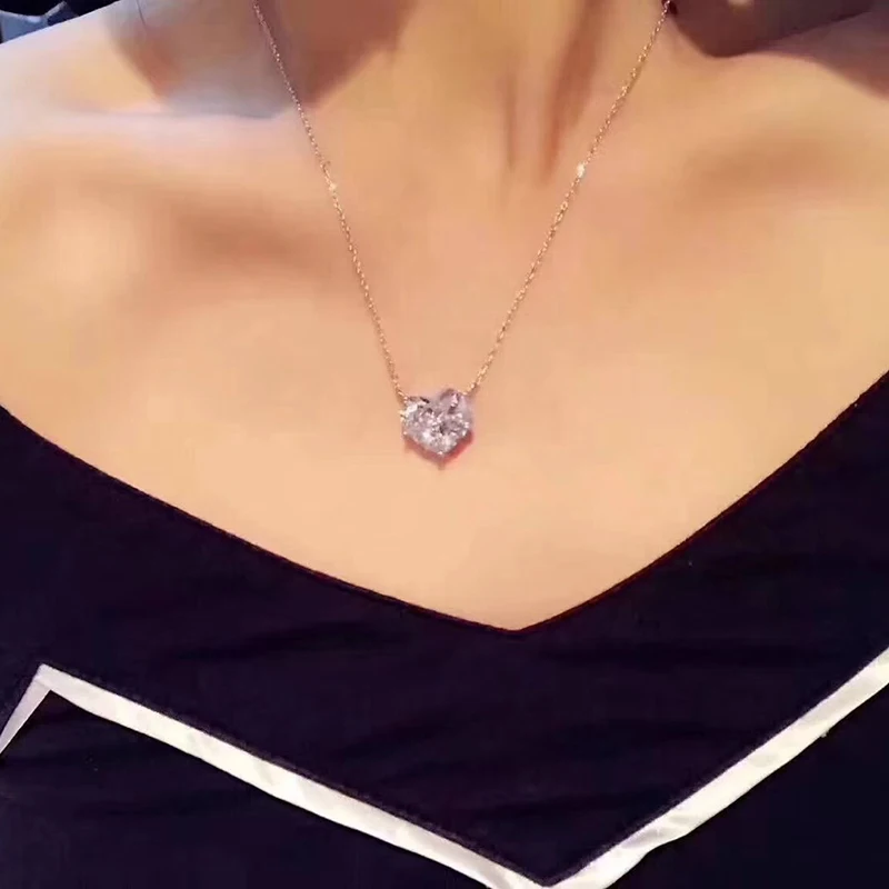 

ZOZIRI high quality 925 sterling silver shiny Heart necklace For elegant Women Charm CZ Heart pendant jewelry best birthday gift