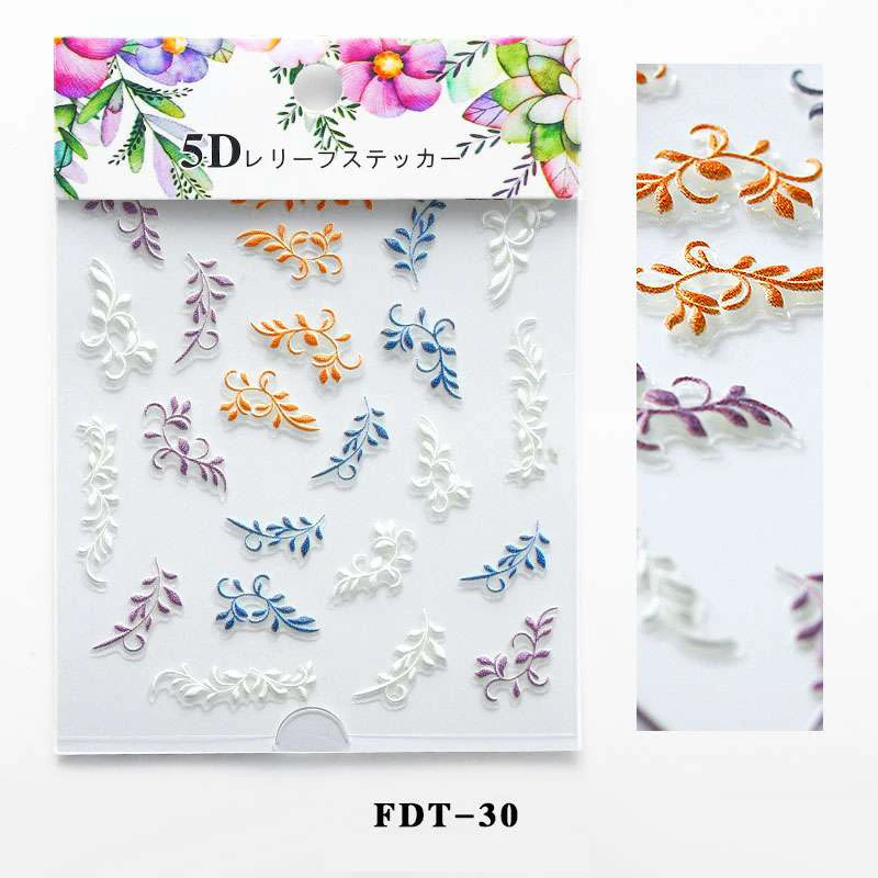 1 лист, 5D наклейки для ногтей, тисненые цветы, смешанный узор, самоклеящиеся переводные наклейки, дизайн ногтей, Декор, кончики для ногтей, сделай сам - Цвет: 30