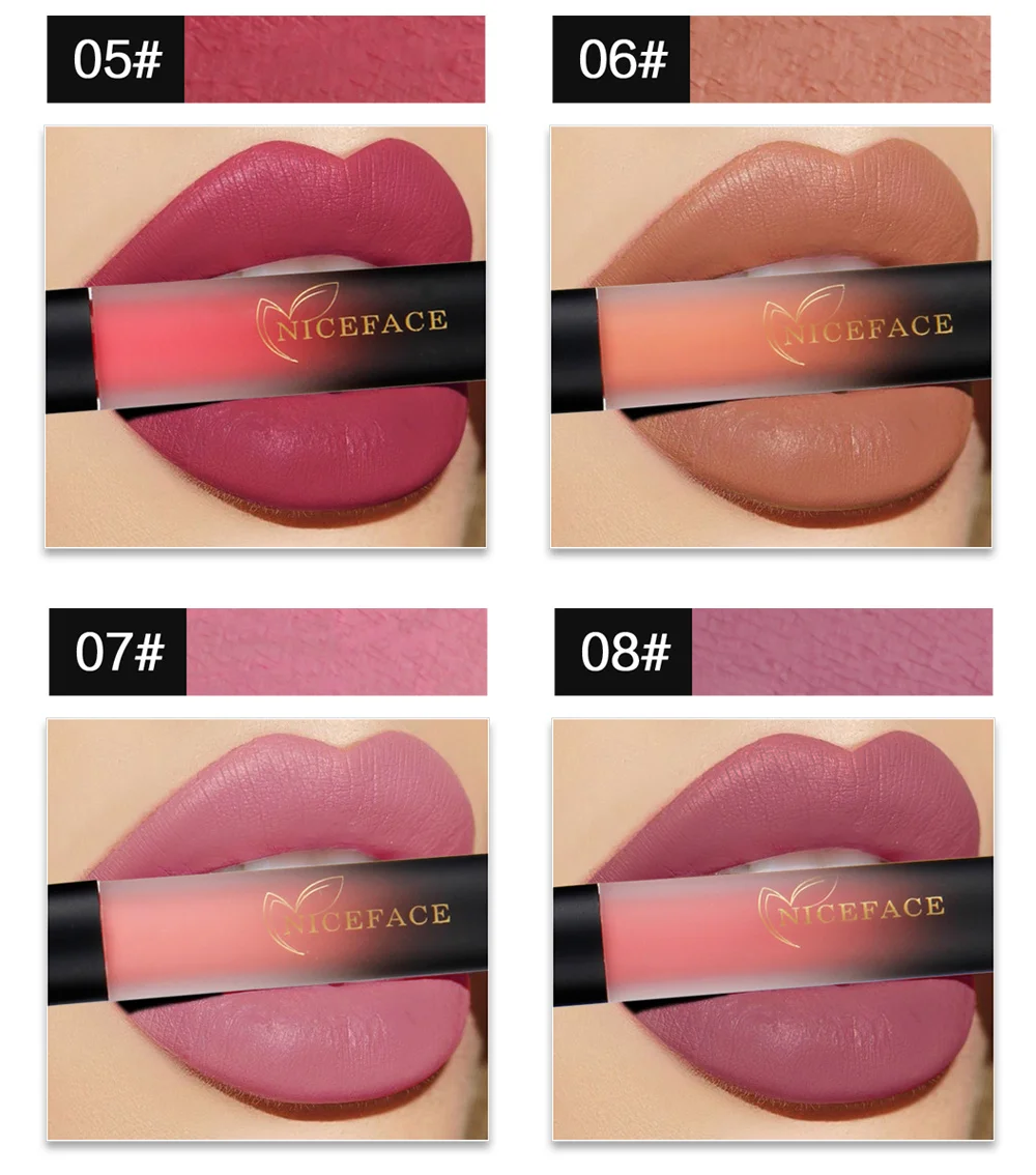 NICEFACE горячий мате блеск для губ с палочкой Косметика Макияж Красота водонепроницаемый телесный матовый жидкая помада Увлажняющий крем для губ